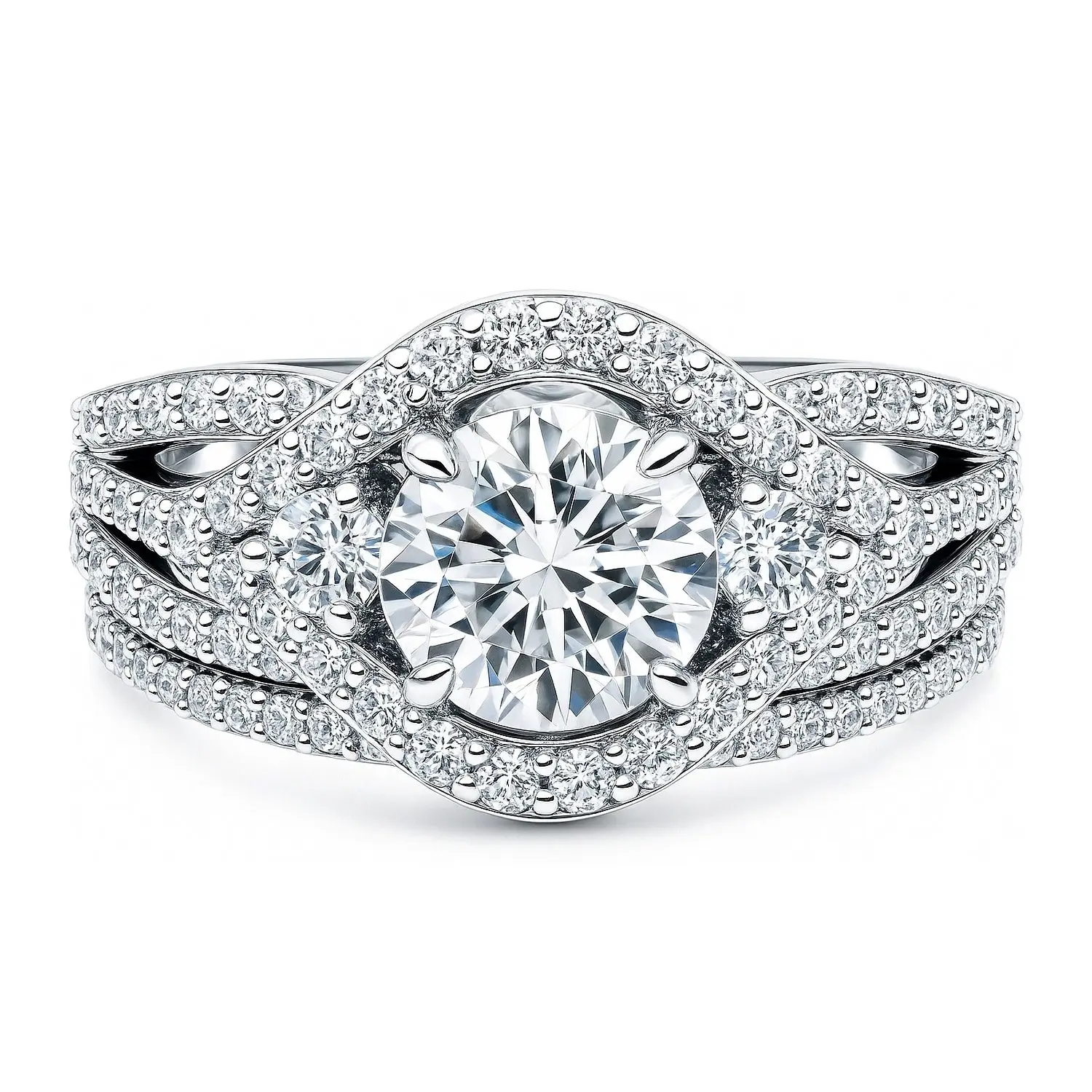 BERRICLE Sterling Silver 3-Stone Wishbone Engagement Rings Statement Stackable Band for Women, 1.25 Carat Round Cut Cubic Zirconia CZ Ring Set