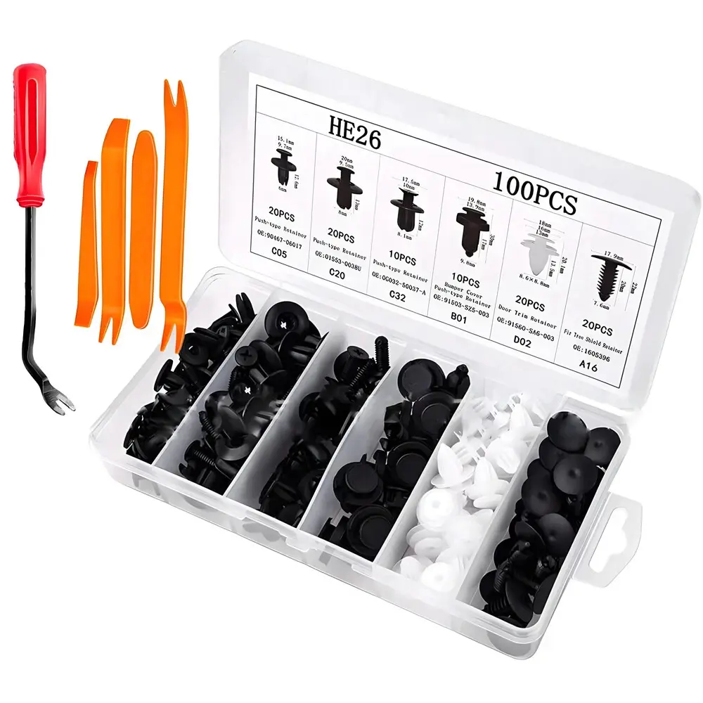 100PCS Universal Expansion Screw Clips Set, C05 C20 C32 B01 D02 A16 Automotive Parts, 6 Sizes Car Universal Expansion Screw Clips Set, Suitable for Car Mudguards, Door Panels