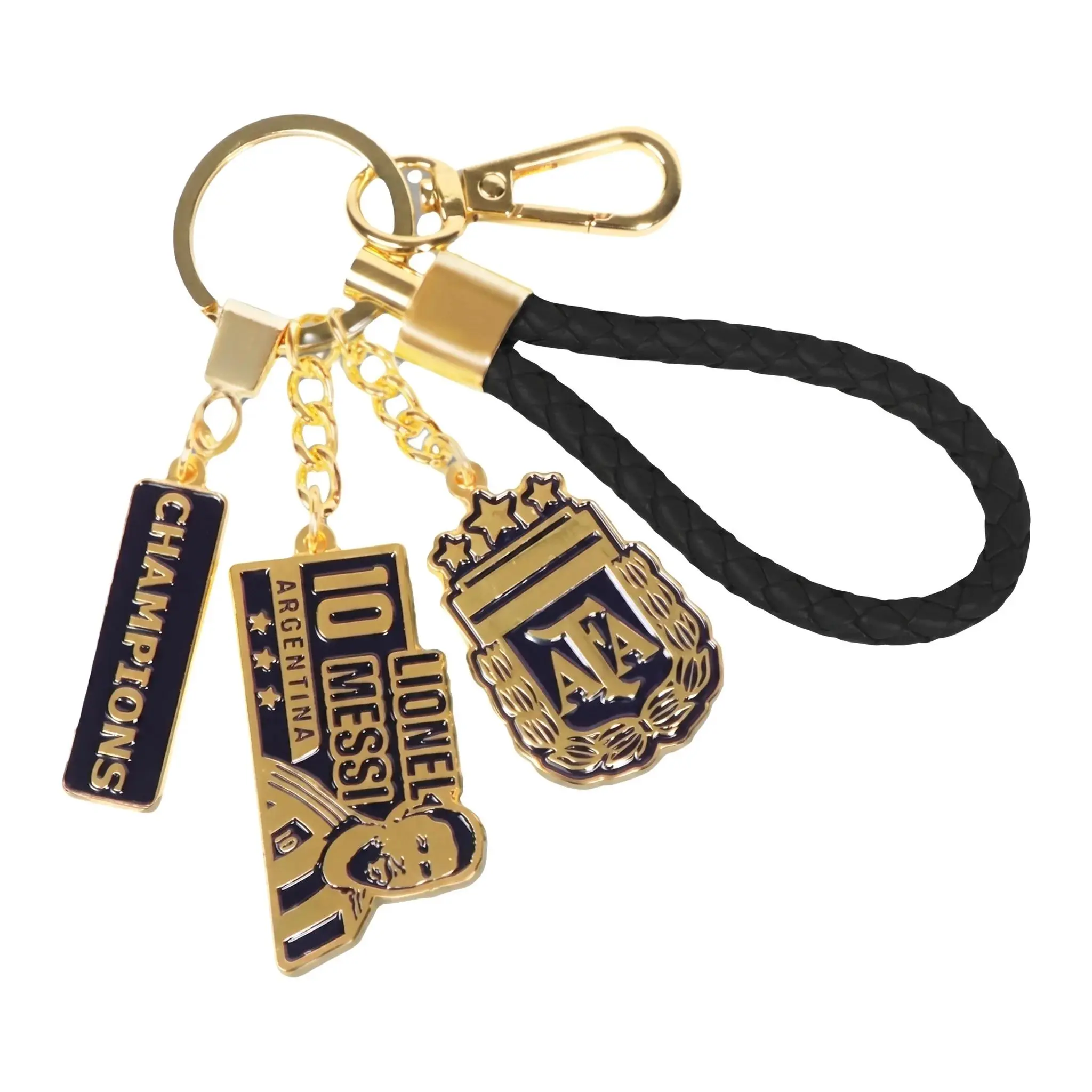 Authentic Argentina National Football Team Keychain with Messi Emblem Black Gold Star Decoration Gift for Fans Collectible Item