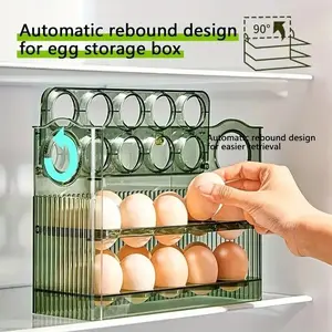 【Summervibes】Acryl Egg Fridge Storage Box - Multi-Layer Tray Organizer with Convenient Opening Closing Kitchen Egg Holder with Large Capacity Egg Storage Box Refrigerator Side Door Storage Rack Reversible