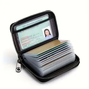 Unisex ultra-thin and simple wallet-with zipper closure design | Business Wallets, Ultra-light and portable, multi-card storage for credit cards, cash and identity documents | Durable synthetic leather material (black)