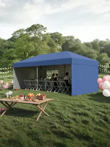 10'x 20' Pop Up Canopy Tent With 210 D Oxford Fabric, Portable Instant Commercial Canopy Including 4Pcs Sidewalls 12 Stakes 6 Sandbags For Farmers' Market, Wedding Event, Camping-Blue