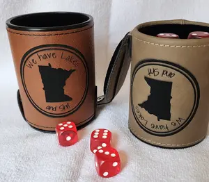 We Have Lakes & Shit Dice Cup - Minnesota Themed, 3 1/8" x 3 1/8" x 4" with Velvet Lining, Snap Closure for Dice Storage