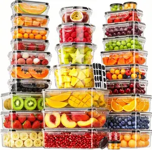 25 Pack Food Storage Containers (50 Pcs Total), 3 Shapes (Rectangular/Square/Round), Airtight Leakproof BPA-Free Stackable Containers