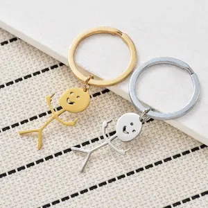 Funny Metal Doodle Middle Finger Keychain, Zinc Alloy Keyring Stickman Key Chain Pendant for Bag Car Key, Unique Keyring Gift for Men Women-gold