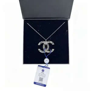 Pre-owned h9 Chanel Vintage Distressed Engraved Double C Necklace 23014