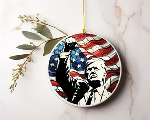2024 Trump with Raised Fist Stained Christmas Ornament, American Pride Keepsake, American Gift Ornament 2024 Ornaments
