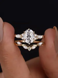 2 Pc /Set Gorgeous Shining Cross Oval Zircon Statement Ring for Women Exquisite Trendy All-Match Engagement Rings Wedding Ring Simplicity Ladies Fashion Jewelry for Party Daily Clothing Decor Accessories as Anniversary Birthday Gift