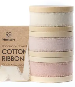 Assorted Cotton Ribbon Set 5/8" x 21 Yd for Gift Wrapping, Handmade Fringe Ribbon for Wedding Bouquet Party DIY Decor Vitalizart