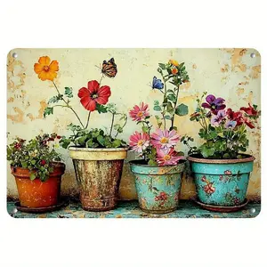 2D Flat 1pc Vintage Plant Garden Metal Tin Sign, Rustic Aluminum Wall Art Decor with Vibrant Floral Design - 8 x 12 Inches, Perfect for Home, Office, Cafe, Library, Garage - Indoor & Outdoor Use, Spring Decorative Plaque