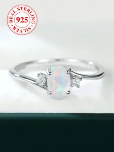 S925 Sterling Silver Fashion Oval Shaped Four Claw Setting Artificial Zircon Decorated Ring, Elegant Jewelry for Women, Trendy All-match & Exquisite Jewelry for Birthday Gift