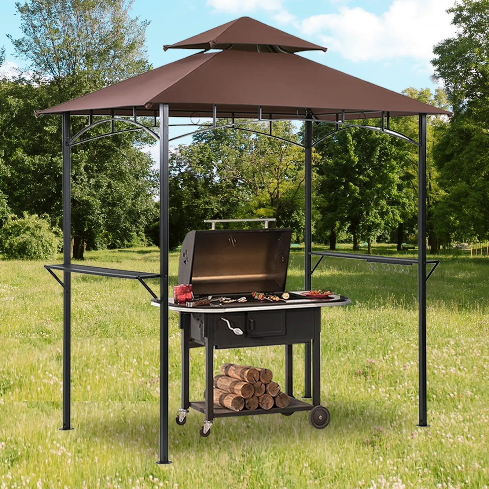 Grezone 8'x5' Hardtop Grill Gazebo - Sturdy Heavy Duty BBQ Awning with Stable Steel Frame, Sun Protection Outdoor Patio Lawn Shelter for Summer Gardens Home Essentials