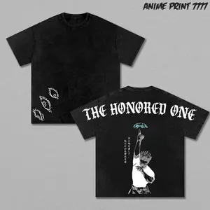 The Honored One Gojo JJK Acid Wash Black Vintage Style T-shirt, Anime Inspired Tee, 100% Cotton, Printed T-shirt, Anime Style T-shirt, Gojo Cosplay Boys Cool Shirt Streetwear Top, Menswear, Soft, Oversized