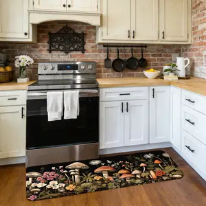 Enchanted Forest Mushroom Flannel Rug Set (1/2/3-Piece) – Whimsical Red & Brown Toadstool Non-Slip Mat, Magic Garden Floor Decor for Bedroom, Nursery, Boho Room