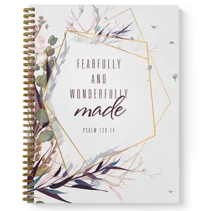 Softcover Wonderfully Made 8.5" x 11" Religious Spiral Notebook, 120 College Ruled Pages, Gloss Laminated Cover, Gold Spiral. Made in the USA