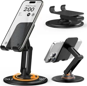 360° Rotating Adjustable Cell Phone Stand for Desk | 360° Click-Rotating Mobile Stand, Multi-Angle, Metal Base, Foldable, Portable
