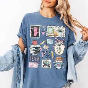 Teacher Life Collage Comfort Colors T-Shirt, Cute School Graphic Tee, Coquette Teacher Stamp Scrapbook Shirt, Gift for Teacher