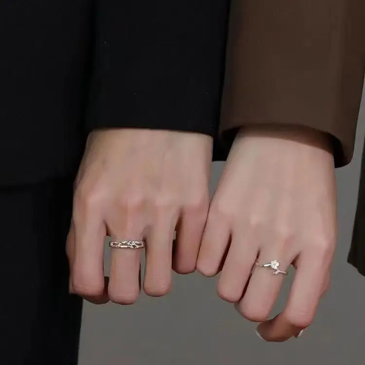2 PCS Jasmine couple rings, a pair of niche design couple rings fashionable high-end open adjustable rings
