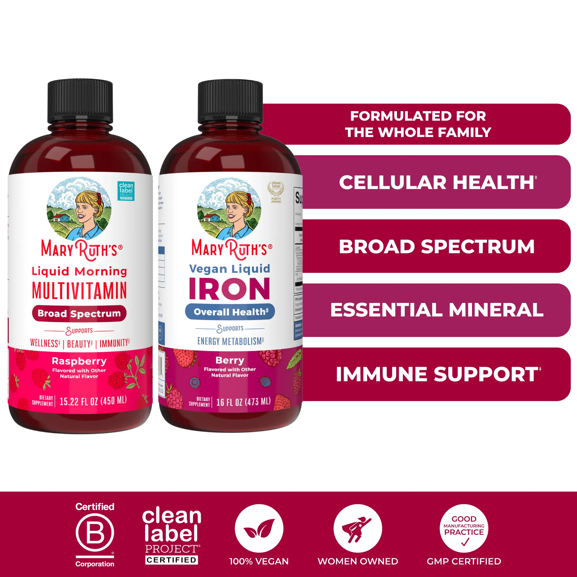MaryRuth's Daily Health + Iron Bundle - Liquid Morning Multivitamin & Liquid Iro...