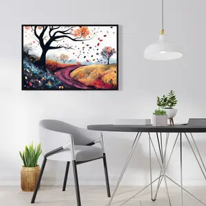 212 MAIN Blowing Leaves Nature Artwork - 24x36 in. Blue-Framed Wall Art, Room Decor, Poster Print, Home Supply, Ideal Gift