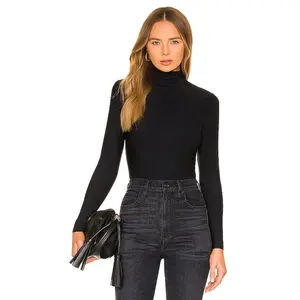 Commando Butter Long Sleeve Cropped Turtleneck in Black