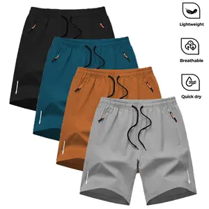 Men's Summer Quick Dry Gym Shorts with Zipper Pockets, Breathable Elastic Drawstring Waist Casual Sports Running Shorts for Men pool
