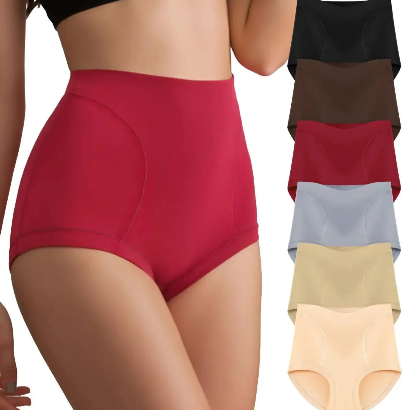 HOTCOM Women's High Waisted Panties - 3/4/5/6/8Pcs, S-4XL Plus Size, No Show Tummy Control, Soft Comfy Knicker, Minimalist Seamless Breathable Knit Briefs, Vintage Mixed Color Fitness Lingerie