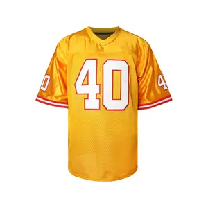 Orange Breathable V-Neck Rugby Jersey #40 Men's Solid Color Short Sleeve Uniform American Football Shirt