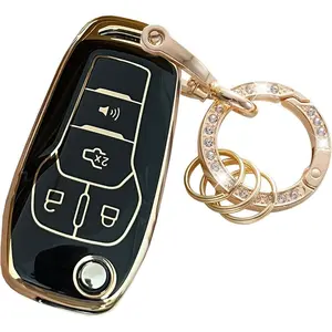 for Ford Key Fob Cover Key Protective Flip Key Shell Holder Fit for Ford Fusion Bronco F-150 F-250 F-350 F-450 F-550 Ranger Figo (Black)
