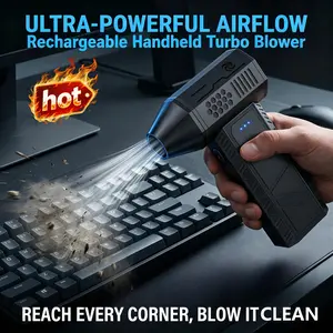 Mini Turbo Jet Blower with Interchangeable Nozzles, Cordless Portable Air Duster Tool, Great for Dust Cleaning, Instant Air Cooling and Light Item Drying, Sleek Compact Size Easy to Carry
