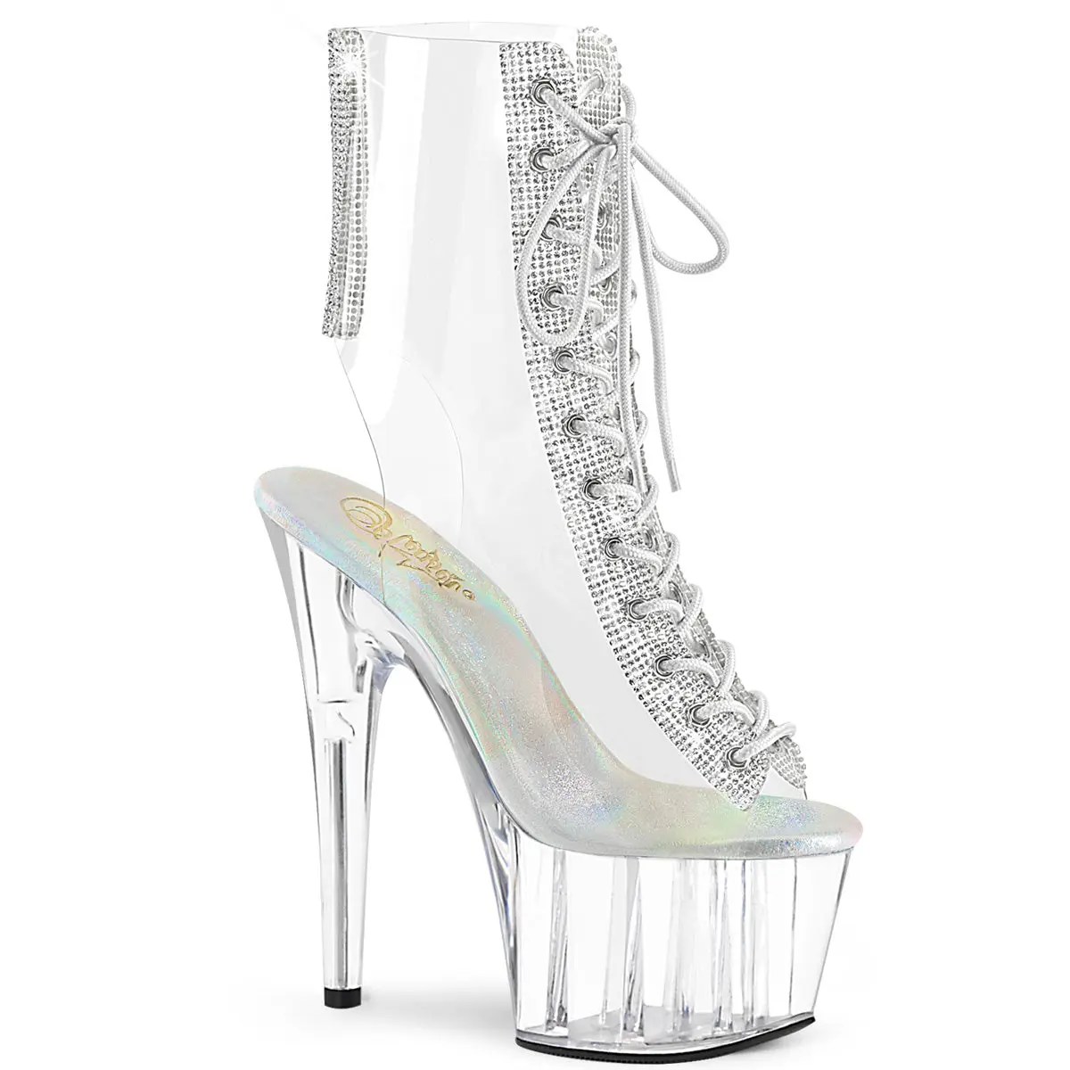 7 Inch Heel ADORE-1016C-2 Clear Rhinestone Platform Footwear