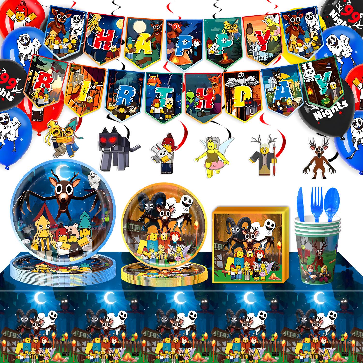 [Roblox] Roblox Toy Ninety Nine Nights-Themed Birthday Party Decoration Set — Banner, Cake Toppers, Balloons, & Party Favors | Create a Spectacular Celebration no roblox gift card Gold Graduation Supplies Kit