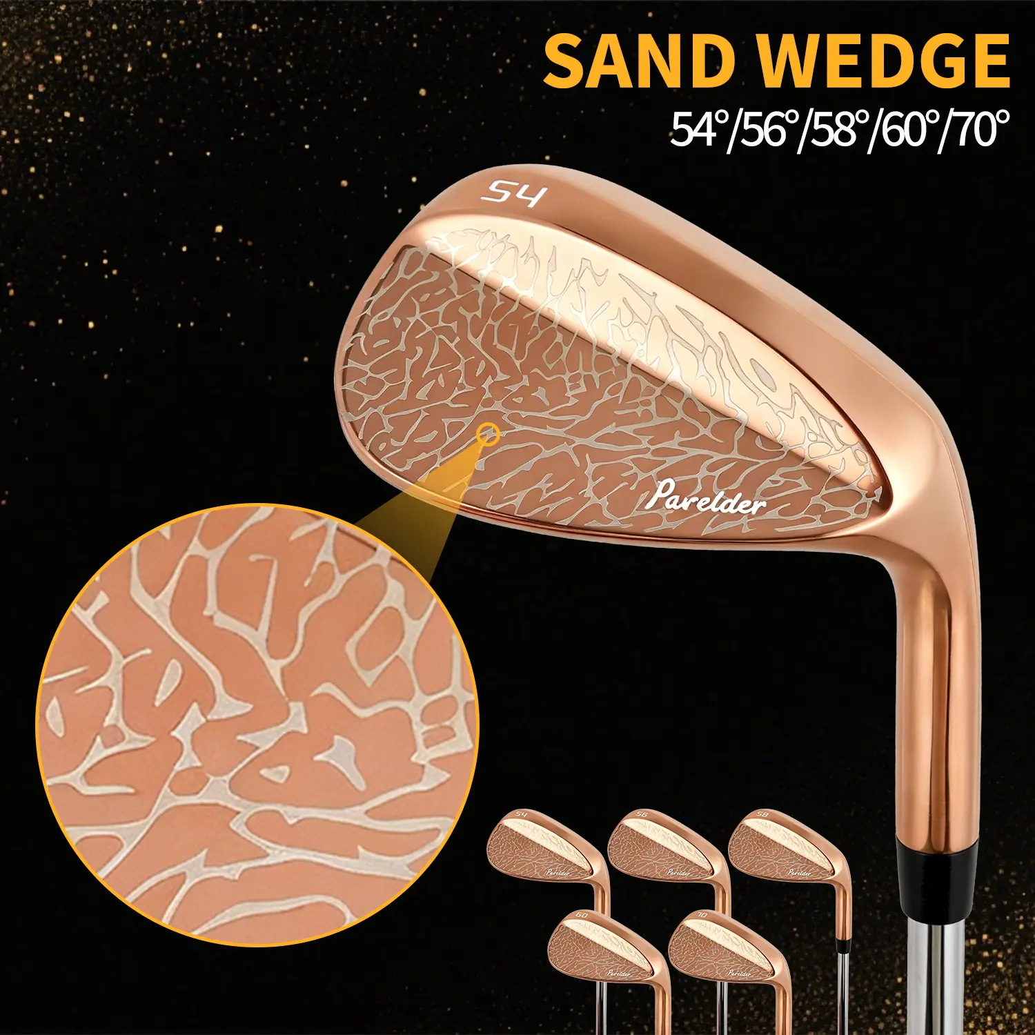 WUDAY Gold Right Hand Full CNC Millded Golf Wedge Golf Wedges 54/56/58/60/70 Degree Forged Golf Gap Wedge Sand Wedge Lob Wedge Extreme Lob Wedge Golf Clubs With Stepped S.S 431 Shaft And Anti Slip Premium Rubber Grips