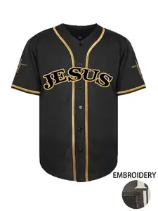 Jesus Embroidered Baseball Jersey for Men Women,Breathable Button Down Shirt for Daily Wear & Gift