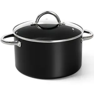 Stock Pot with Lid, Nonstick Cooking Pot, 6 Quart Soup Pot with Lid, Non Stick Pots with Stainless Steel Handle, Induction Compatible, Black