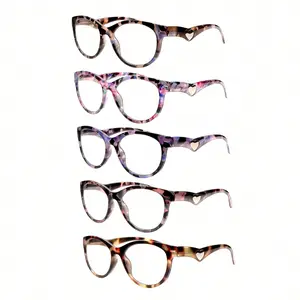ZOECENT 5 Pack of Women's Reading Glasses With Anti-Blue Light Lenses Fashio Print Heart Pattern Spring Hinge Lightweight Glasses