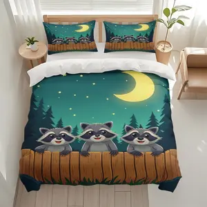 2/3Pcs Raccoon Quilt Cover Set For Comfortable Night Sky, High-Definition Digital Print, Suitable For All Year Round! Clearance Sale Perfect Gift 100% Polyester Fiber Machine Washable (1 Duvet Cover +1/2 Pillowcase, No Filling)