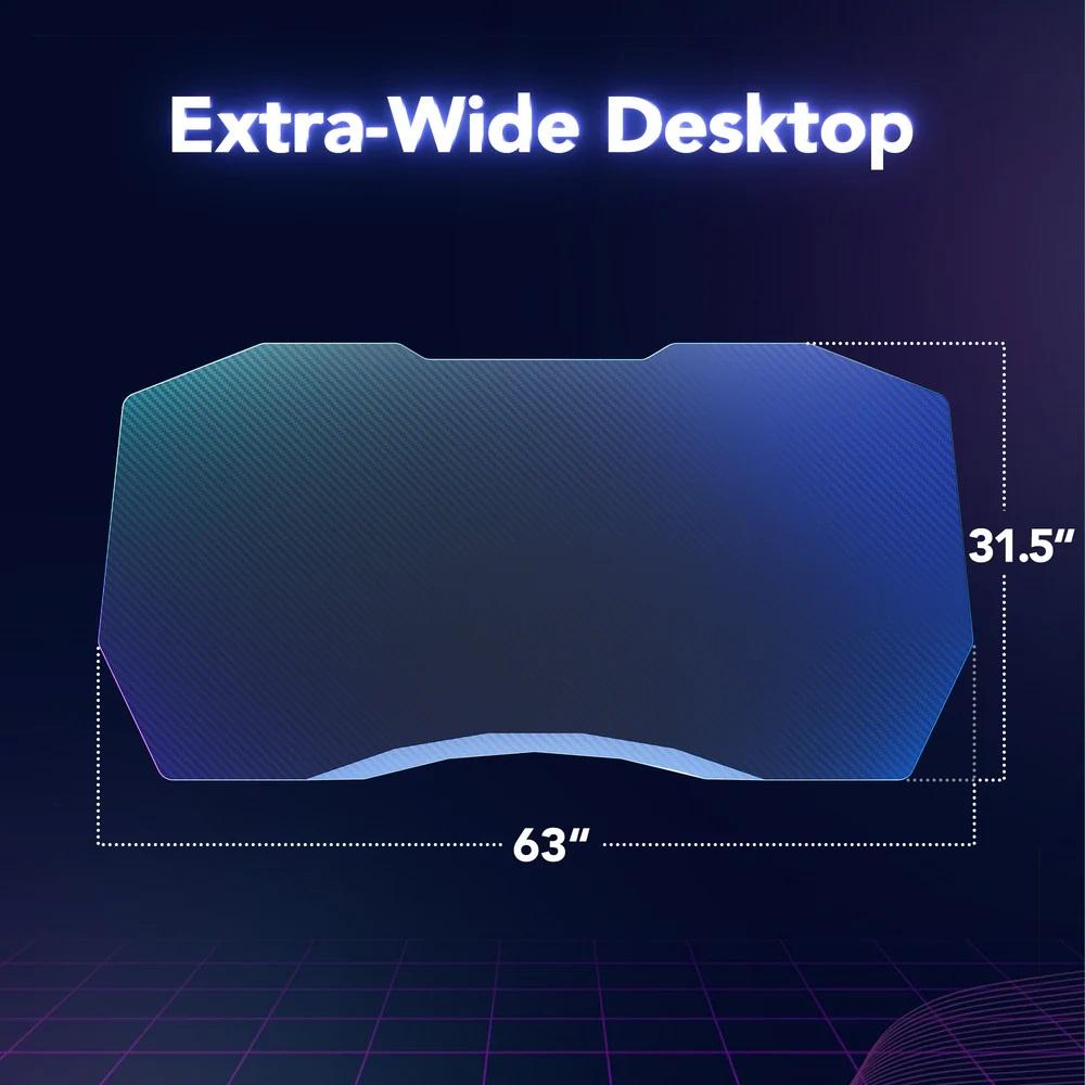 RGB Electric Height Adjustable Standing Gaming Desk, 63"×31.5" Large Ergonomic Curved Desktop, Dual-Motor Lift 27"–46" (≤50 dB), Sturdy 220 kg Steel Frame, for Home Office & Gaming (Ships in 2 Packages)