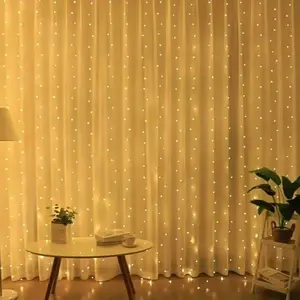300 LED Warm White USB Curtain String Lights,Hanging Window Lights, Fairy Lights,USB Powered 8 Lighting Modes With Remote Control,for Christmas Bedroom Party Wedding Decor New Year