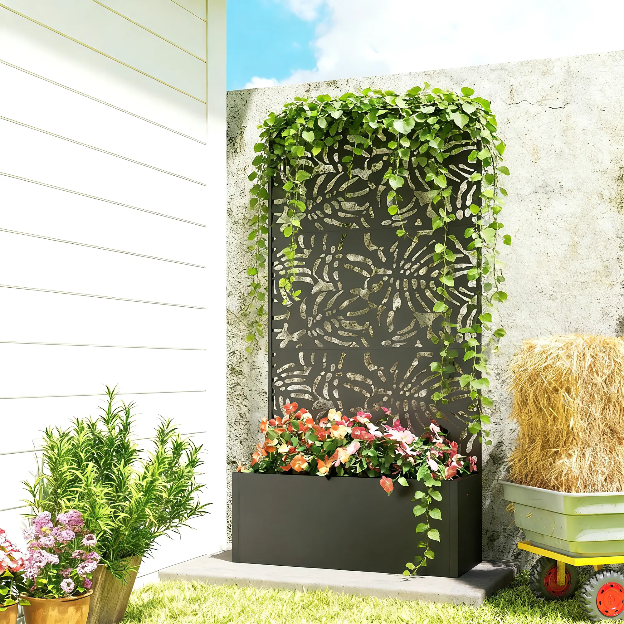 2 in 1 Privacy Screen and Climbing Trellis Planter 70.9 Inch High 110 lbs Capacity for Strawberries Mint Lettuce for Front Lawn Greenhouse Horticulture Class Assembly Required