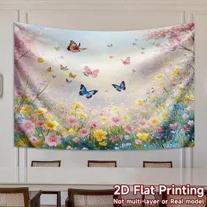 ​1pc Spring Backdrop Butterfly Green Grassland Countryside Scenery Photo Booth Prop for Room Home Wall Yard Door Decor