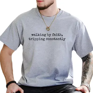 MAPTEES Walking by Faith Tripping Constantly Graphic Tee, Christian T-shirt For Men, Inspirational Shirt, Bible Quotes Men Tee, Gift For Christian