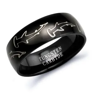 Hammerhead Shark Ring, Tungsten Ring for Men and Women Black Tungsten Ring Comfort Fit Size 5-15 TCR155
