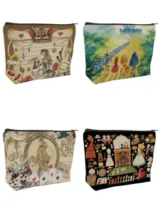 Vintage Whimsical Fairy Tale Print Cosmetic Bag, Cosmetics Bag, Makeup Storage Bag, Large Capacity Zipper Pouch for Makeup & Small Essentials, Perfect Birthday, Christmas & Book Lover Gift for Friends & Family