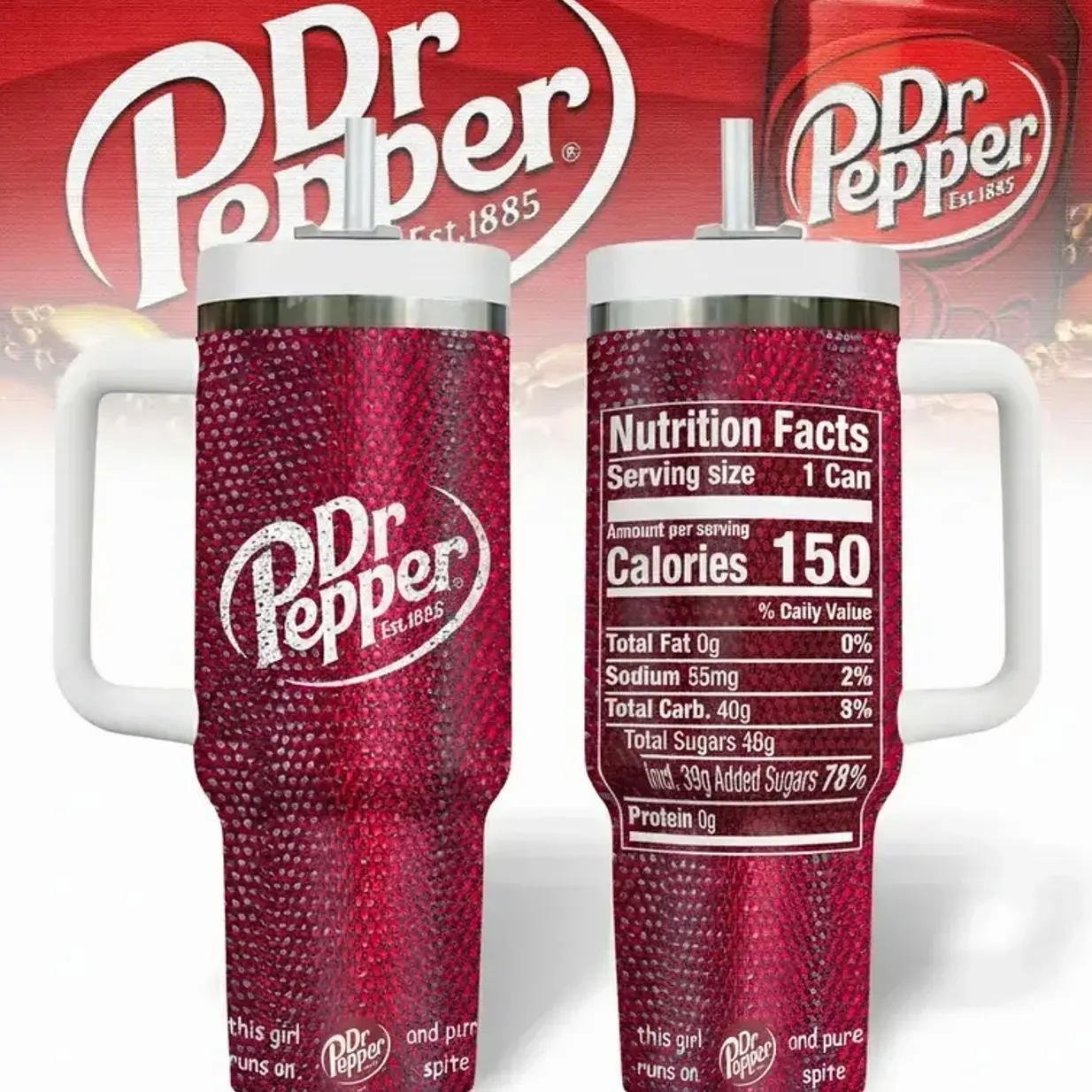 Dr Pepper 40oz Insulated Stainless Steel Tumbler with Handle | Large Travel Cup | Hot & Cold Drink Tumbler, Christmas Gift for Women, Men, Friends & Mom, Reusable Portable Water Bottle Mug , tiktokshopblackfriday