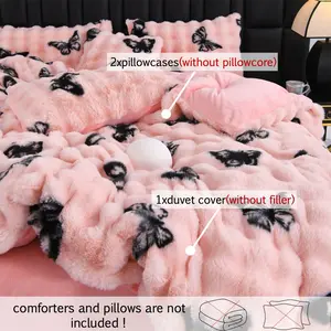 Faux Rabbit Fur Duvet Cover Set, Luxury Ultra Soft Solid Color Bedding, Warm All Season 3 Piece Set with 1 Duvet Cover and 2 Pillowcases for Bedroom, Sofa, Dorm