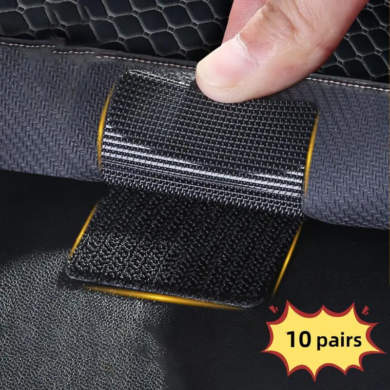 Strong Adhesive Carpet & Rug Grips (10 Pairs), High-strength Velcro Tape, Durable Stickers for Secure Car Mats & Home Flooring