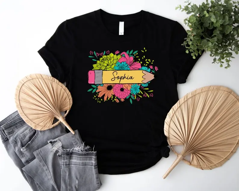 Back to School Floral Name Shirt, Personalized Kids Tee, First Day of School Natural Shirt, School shirt for kids,floral custom school shirt