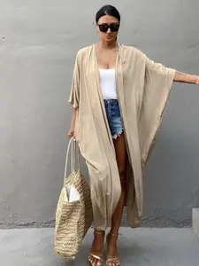 Women's Beach Vacation Sun Protection Shirt, Casual Loose-Fitting Long Kimono Style Swimwear Cover-Up, Random Print All Seasons, Swimwear Coverups, Swimsuit Cover Up, Beach Outdoor Wear