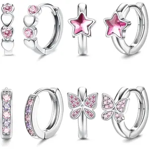 FUNRUN Hypoallergenic Earrings For Women Small Huggie Hoop Earrings Sleeper Double Love Heart Earrings Cute Tiny CZ Butterfly Star Cartilage Earrings Hoop Set 10mm